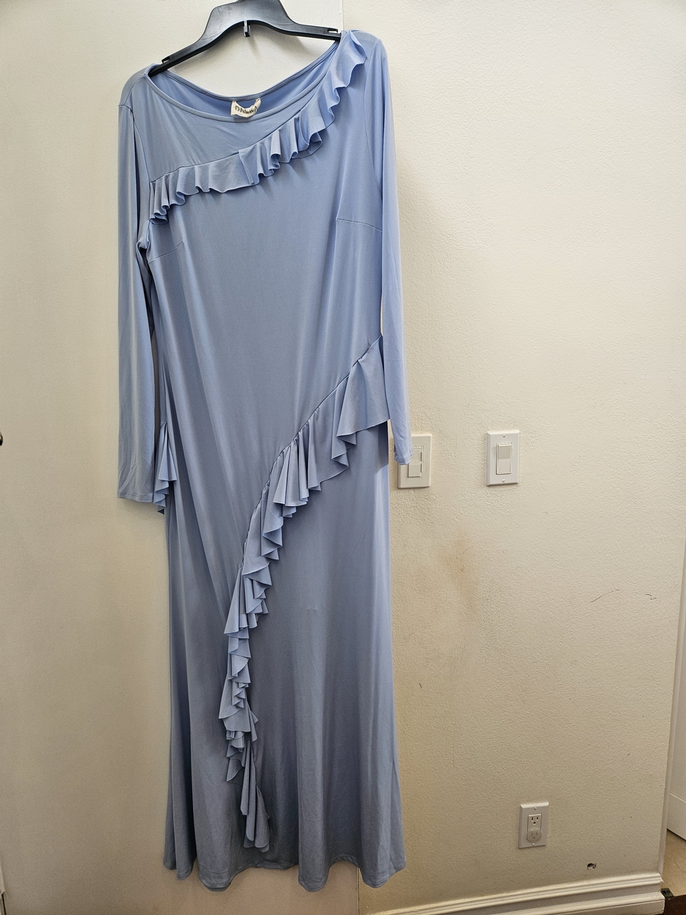 Light Blue Ruffle-Trim Maxi Dress